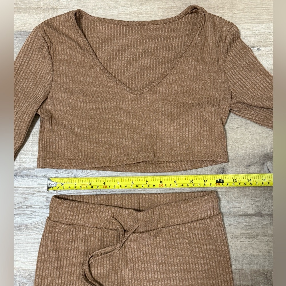 Zaful Brown Ribbed Knit Set - Picture 3 of 6